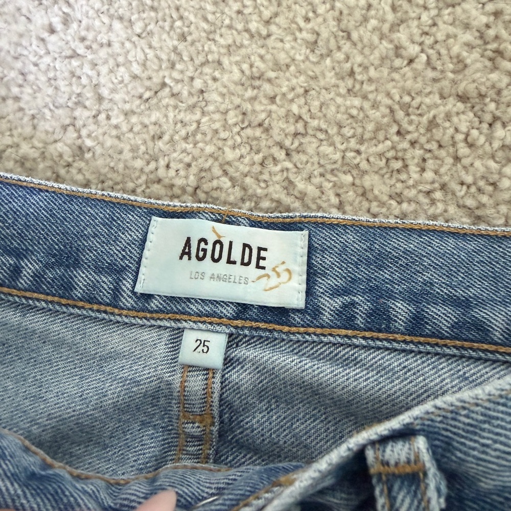 Agolde high rise straight leg distressed button fly jeans - Picture 2 of 5